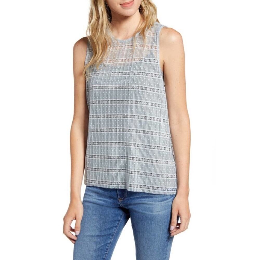NWT‎ Chelsea28 Pearl Blue Pleated Lace Tank Top